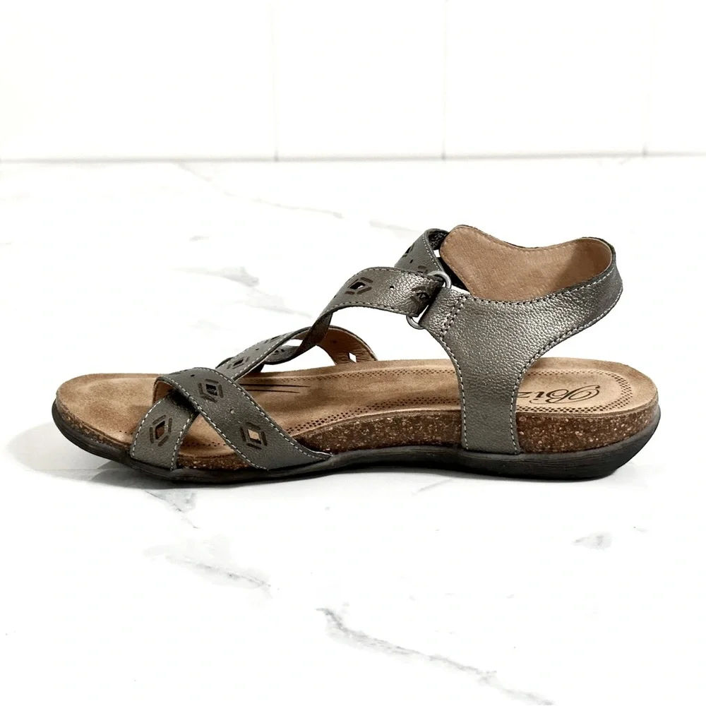 Biza Maui Leather Footbed Sandal 6.5/37 Cork & Memory Foam in Pewter - Picture 3 of 8